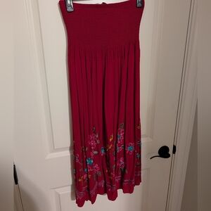 Moda Red Floral Maxi Skirt